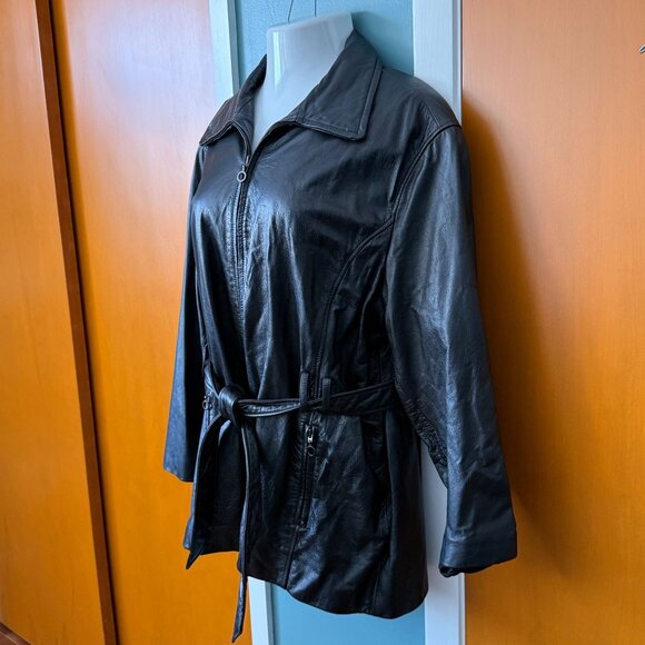 Lane Bryant Black Leather Jacket Belted Womens Size 22/24 Short MOTO Biker - Picture 5 of 16